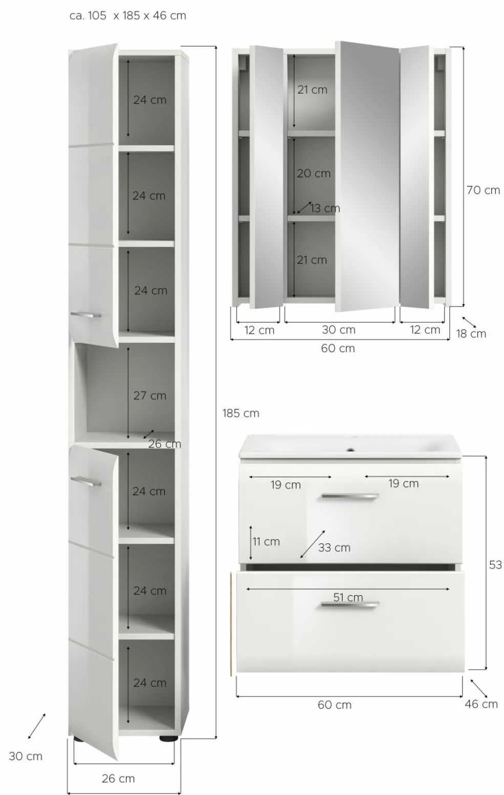Ensemble salle de bains 3 éléments BONGA