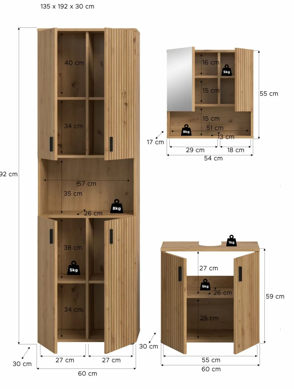 Ensemble salle de bains 3 éléments MONE