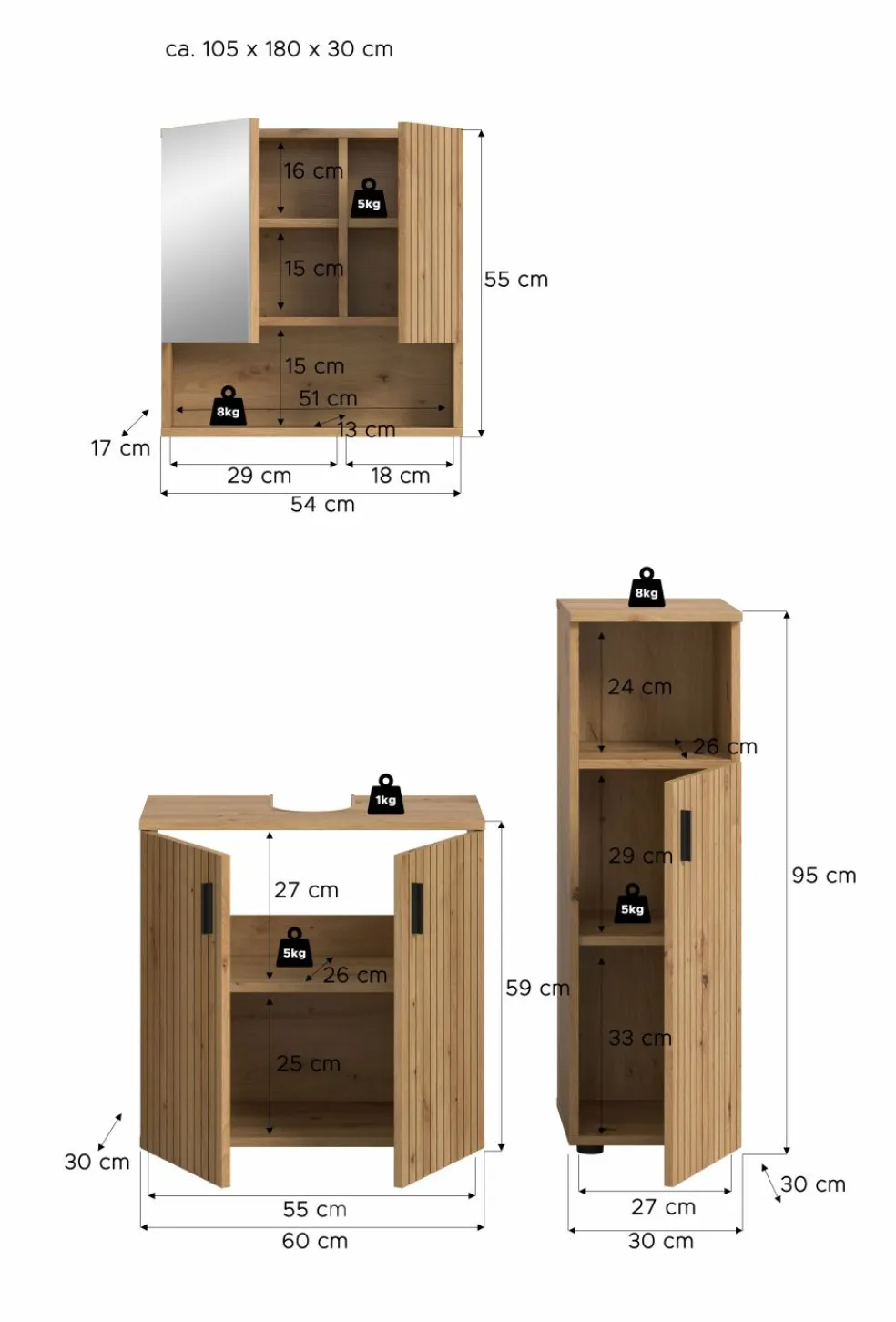 Ensemble salle de bains 3 éléments MONE