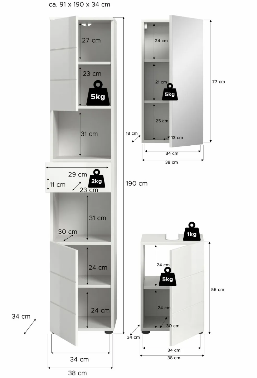 Salle de bains combinée 3 éléments AMBO